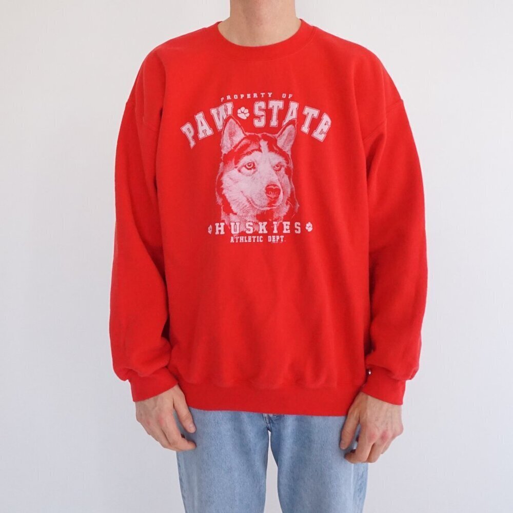 Vintage Paw State Huskies Red Graphic Athletic Crewneck Sweatshirt XL